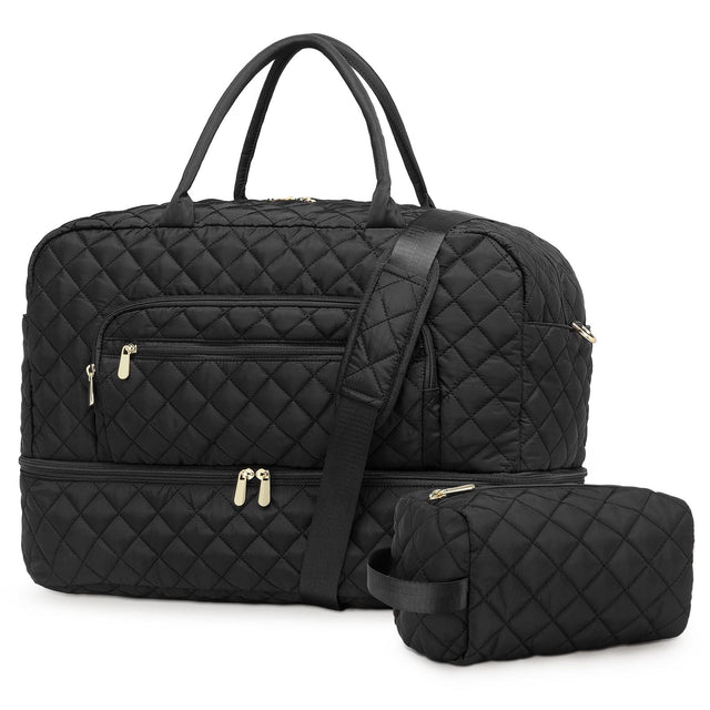 Front. Unique Bargains - 50L Large Travel Duffle Bag for Women Weekender Overnight Bag W/Shoe Compartment+Wet Pocket+Toiletry Bag TSA Approved - Black.