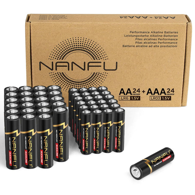 SET  
Performance Alkaline Batteries  
Leistungsstarke Alkaline-Batterien  
Piles alcalines Performance  
Pilas alcalinas Performance  
Batterie alcaline ad alte prestazioni  

NANFU  
NO MERCURY ALKALINE  

NANFU  
NO MERCURY ALKALINE  

NANFU  
NO MERCURY ALKALINE  

NANFU  
NO MERCURY ALKALINE  

NANFU  
NO MERCURY ALKALINE  

NANFU  
NO MERCURY ALKALINE  

NANFU  
1 1 N6 MERCUST NANFU ALKALINE  

NG MERCURY ALKALINE  

NANFL  
AA 24 + AAA 24 MEROUGH  
LR6 1.5V LR03 1.5V ALKALINE NANFU NANFU MERCURY ALKA