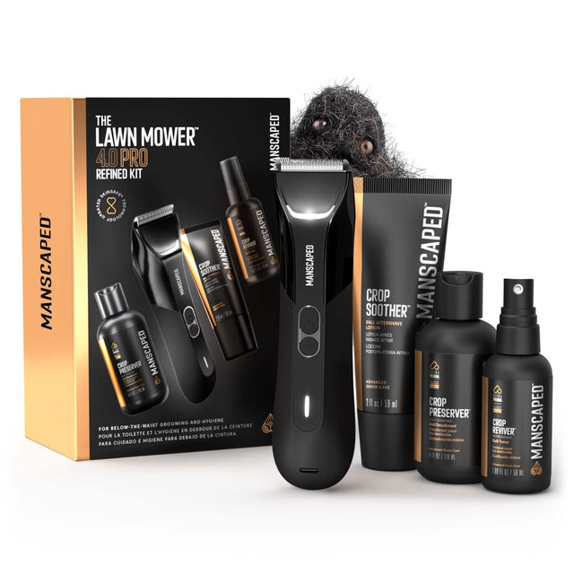 MANSCAPED THE LAWN MOWER 4.0 PRO REFINED KIT  
MANSCAPED CROP SOOTHER  
MANSCAPED CROP PRESERVER  
MANSCAPED CROP REVIVER  
MANSCAPED BALL AFTERSHAVE LOTION  
MANSCAPED GROOMING AND HYGIENE FOR BELOW-THE-WAIST  
DESSOUS TOILETTE  
CUIDADO DE HIGIENE PARA DEBAJO DE LA CINTURA