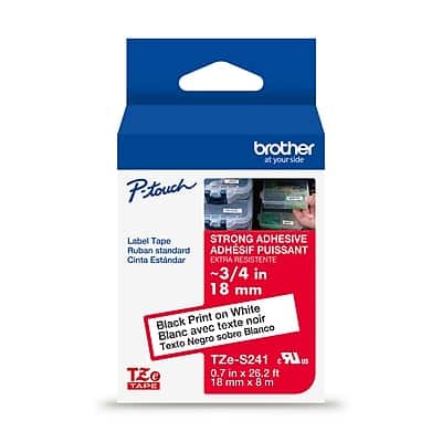 Brother - P-touch Strong Adhesive Laminated Label Tape, 3/4" x 26.2' - Black on White