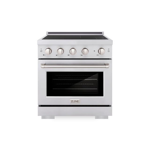 Front. ZLINE - 30 in. Wide 4 Elements 4.2 cu. ft. Paramount Freestanding Induction Range with Electric Oven in Stainless Steel - Stainless Steel.