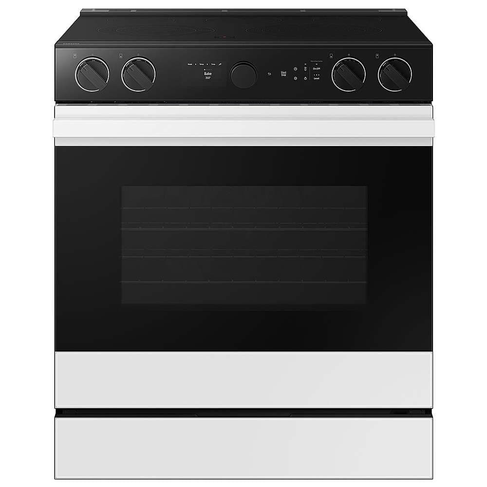 Samsung - 30 in. Wide 5 Elements Bespoke 6.3 Cu. Ft. Slide-In Electric Range with Smart Oven Camera - White Glass