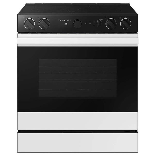 Front. Samsung - Bespoke 6.3 Cu. Ft. Slide-In Electric Range with Smart Oven Camera - White Glass.