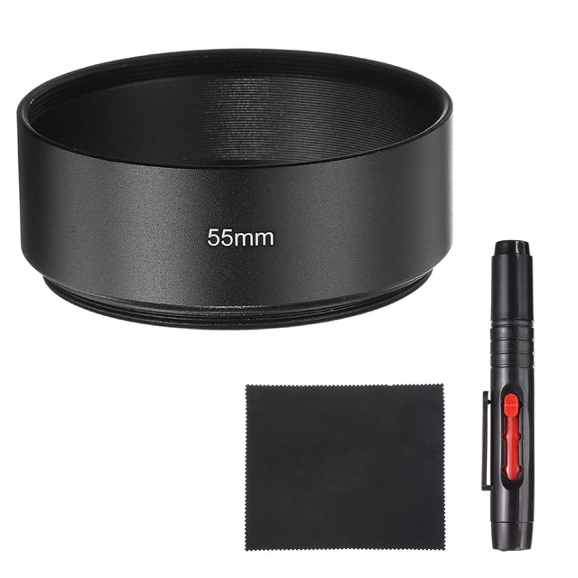 Front. Unique Bargains - Lens Hood Shade, 55mm Mid-focus Metal Camera Cap Shade with Cleaning Cloth & Pen - Black.