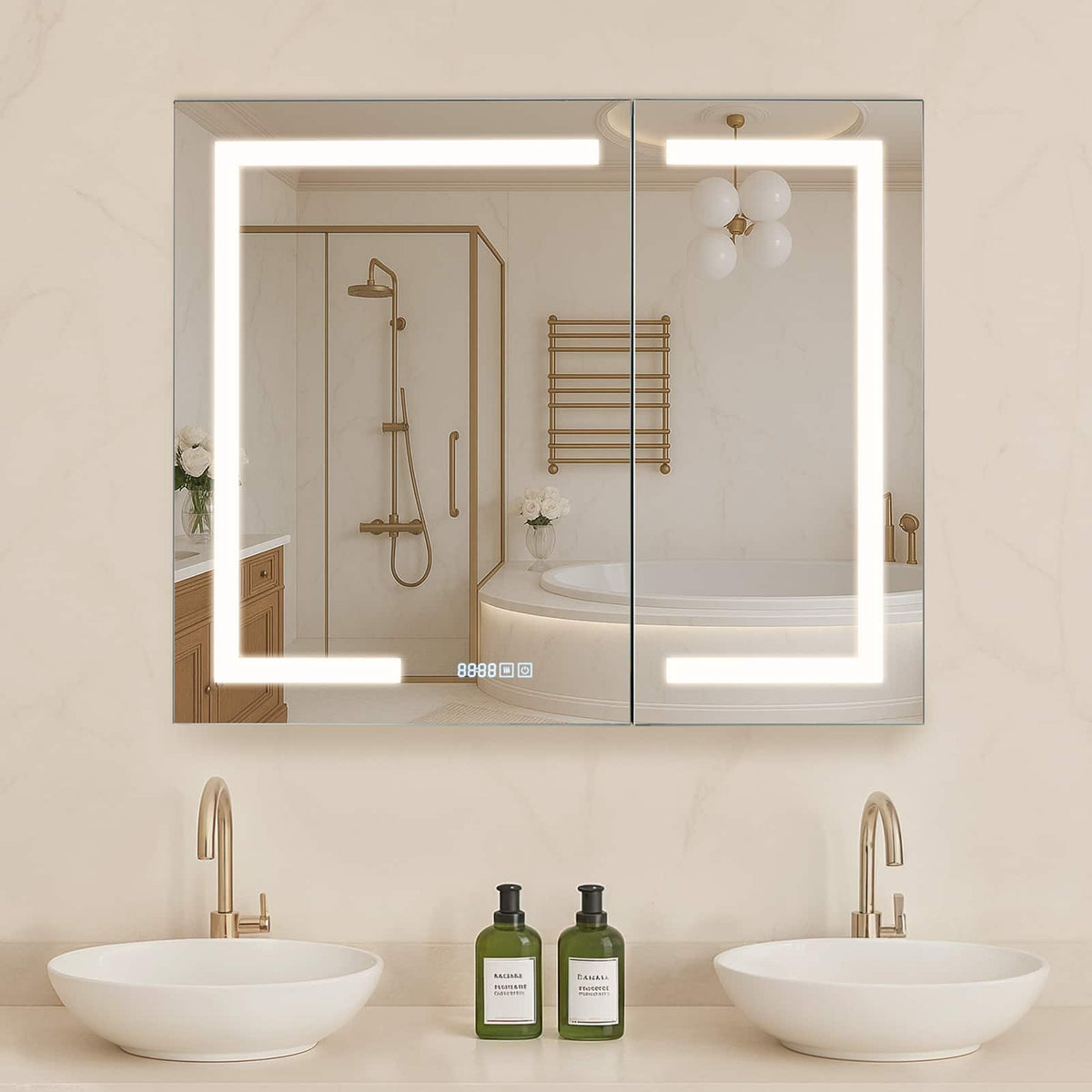 VEVOR - Lighted Medicine Cabinet with Mirror, 36 x 30 in Recessed or Wall Mount, 3 Color Dimmable LED Bathroom Medicine Cabinet - Silver