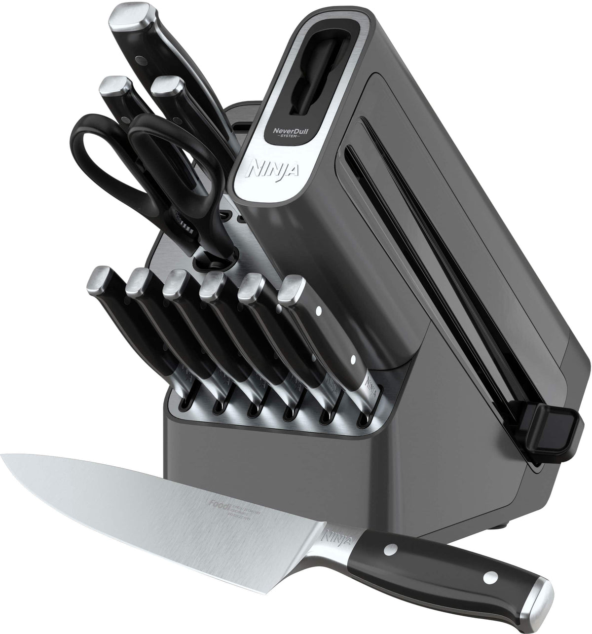 Ninja - NeverDull Premium 12-Piece German Stainless Steel Knife Block Set with Built-in Sharpener System - Black/Silver