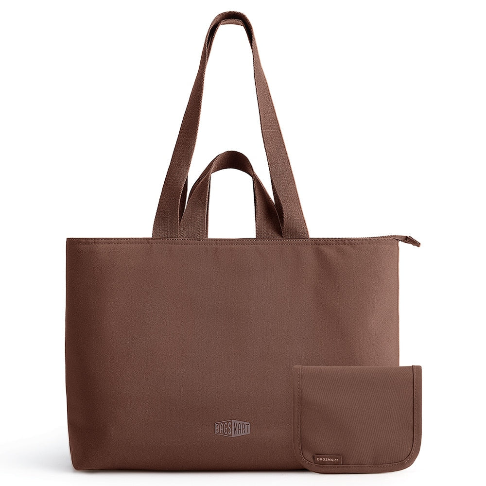 Bagsmart - Halo 25L Puffer Tote + Wallet Set, Water-Resistant Work Bag with 15.6" Laptop Sleeve for Commute & Travel - Dark brown