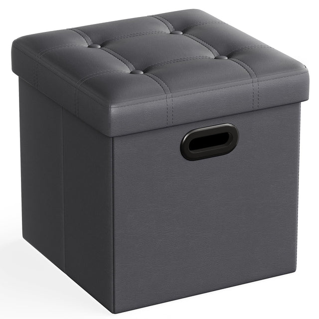 Front. Songmics Home - 15-Inch Storage Ottoman Footstool – Synthetic Leather Dark Gray - Gray.