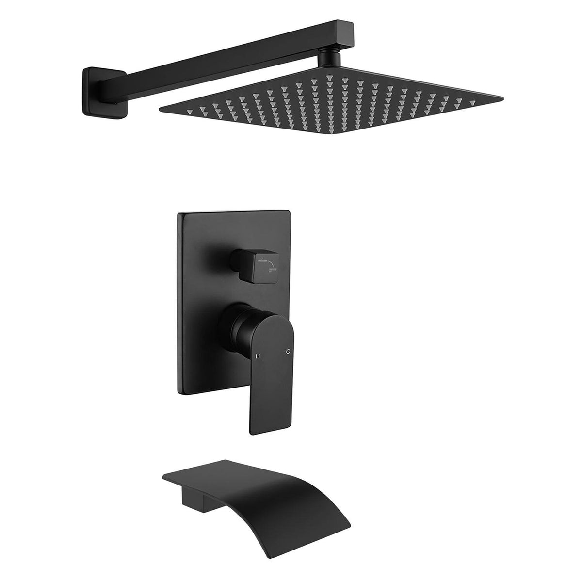Boyel Living - Single Handle 1 Spray Tub and Shower Faucet with 10 Inch Square Fixed Shower Valve Included - Matte Black