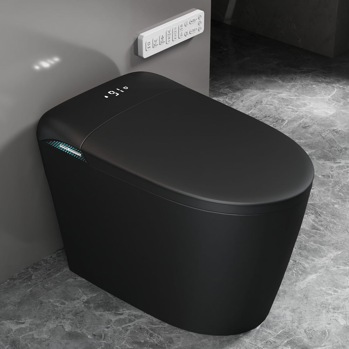 TOTTE - Smart Bidet Toilet - Auto Open/Close Seat, Tankless Instant Heating, Heated Seat, Warm Air Dryer - Black