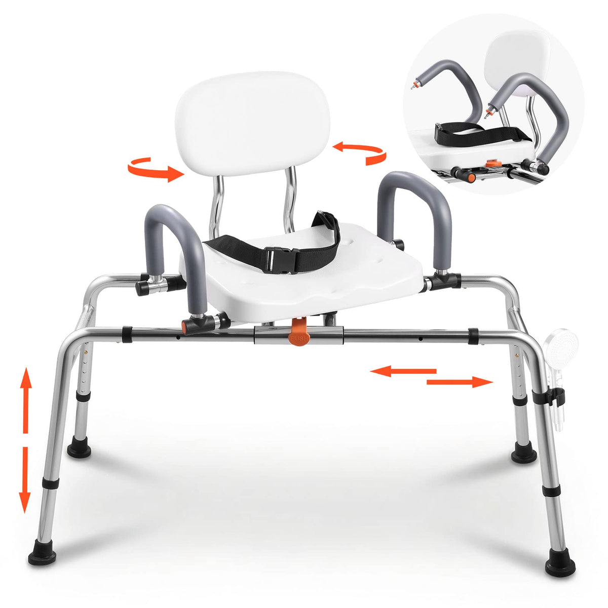 VEVOR - Sliding Shower Chair, 400 lbs Tub Transfer Bench for Bathtub with Swivel Seat, Shower Bench with Pivoting Arms - White