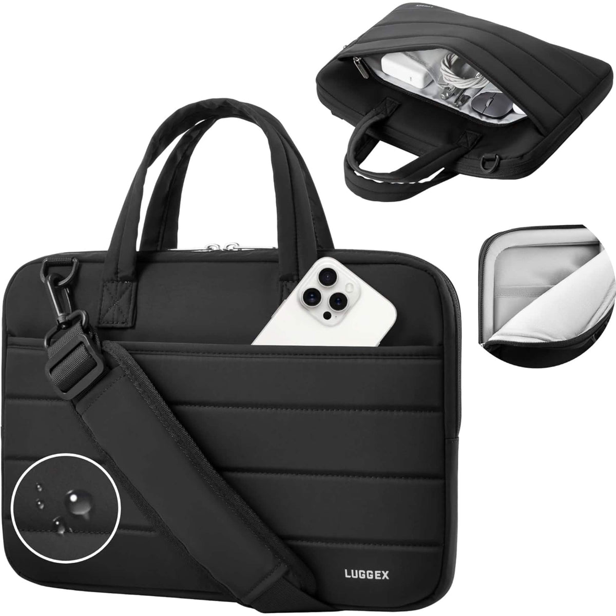 LUGGEX - Messenger bag with Shoulder Strap, Compatible with 13/14 Inch laptops - LTX02 - Black