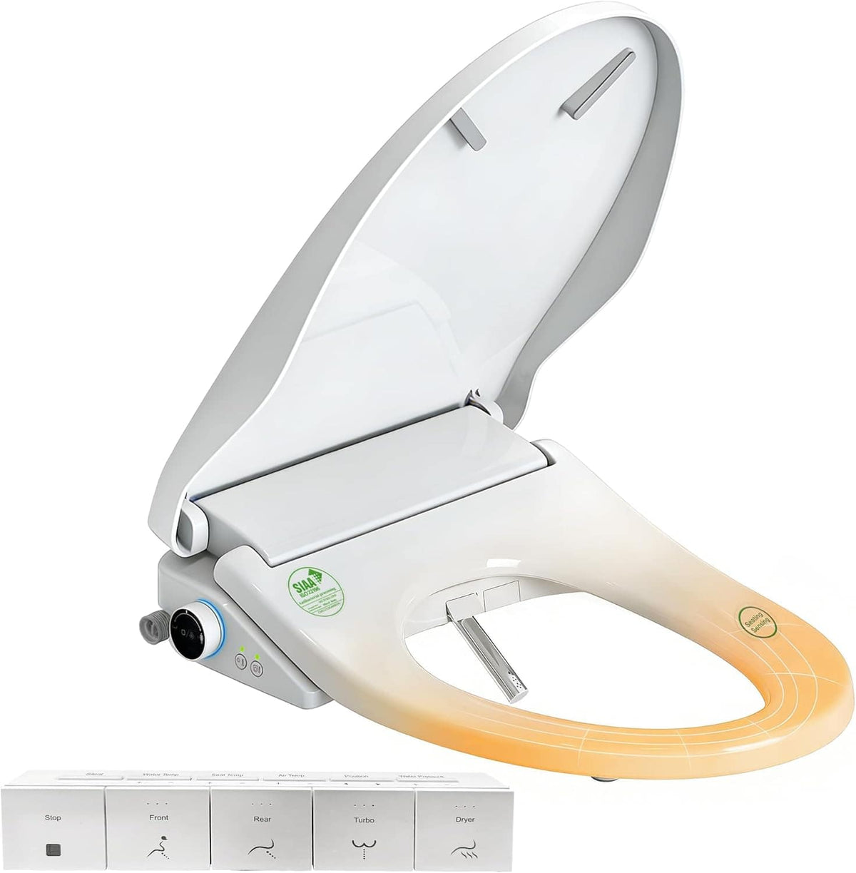 WHALL - Smart Bidet Toilet Seat w/ Remote Control, Retractable Dual Nozzles, Adjustable Pressure, Heated Seat & Warm Water - White