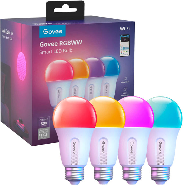 Front. Govee - 800LM RGBWW Smart LED Bulb 4pk - Multi.