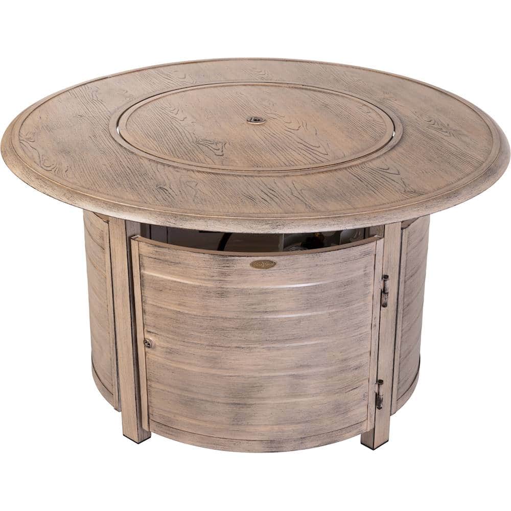 Fire Sense - Thatcher Woodgrain Aluminum Convertible Gas Fire Pit Table 55,000 BTU Outdoor Portable with Fire Bowl Lid - Driftwood