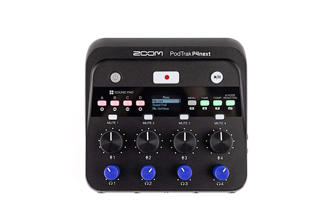 MOOS PodTrak P4next  
A SOUND PAD  
e 4 D  
Menu  
File List  
Sound Pad  
Mic Settings  
MENU - TONE A  
AI NOISE COMP REDUCTION  
MUTE 1  
MUTE 2  
MUTE 3  
MUTE 4  
1  
2  
3  
4  
01  
02  
03  
04