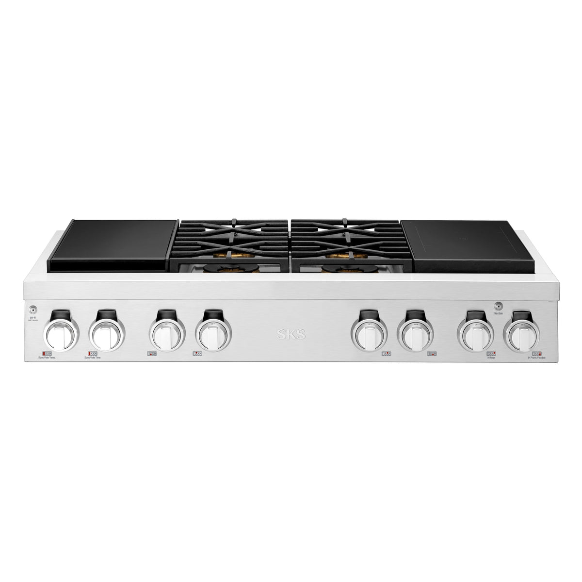 SKS - 48-inch Dual Fuel Pro Rangetop with Sous-Vide, 4 Burners and 2 Induction Zones - Stainless Steel