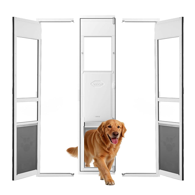 Front. VEVOR - Dog Door for Sliding Glass Door, 75 7/8" to 80 11/16" Adjustable Height, Aluminum Alloy Frame with Flap and Lock - White.