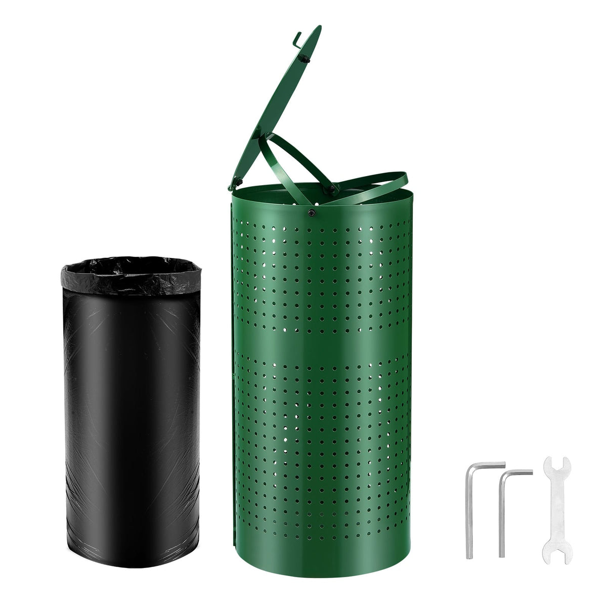 VEVOR - Dog Poop Trash Can with 50 Liner Bags, 11.5 Gallons Outdoor Dog Waste Bin with Lid & Liner Clip for Pet Waste Station - Green