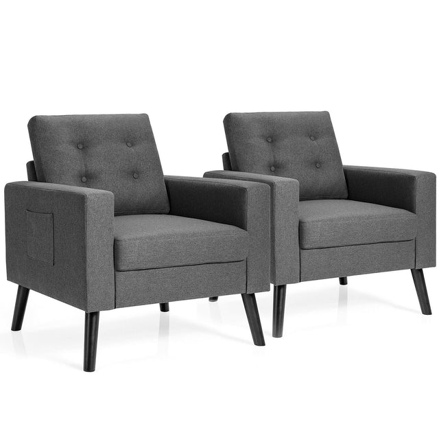 Front. Gymax - Gymax Set of 2 Upholstered Accent Chair Single Sofa Armchair w/ Wooden Legs Grey - Grey.