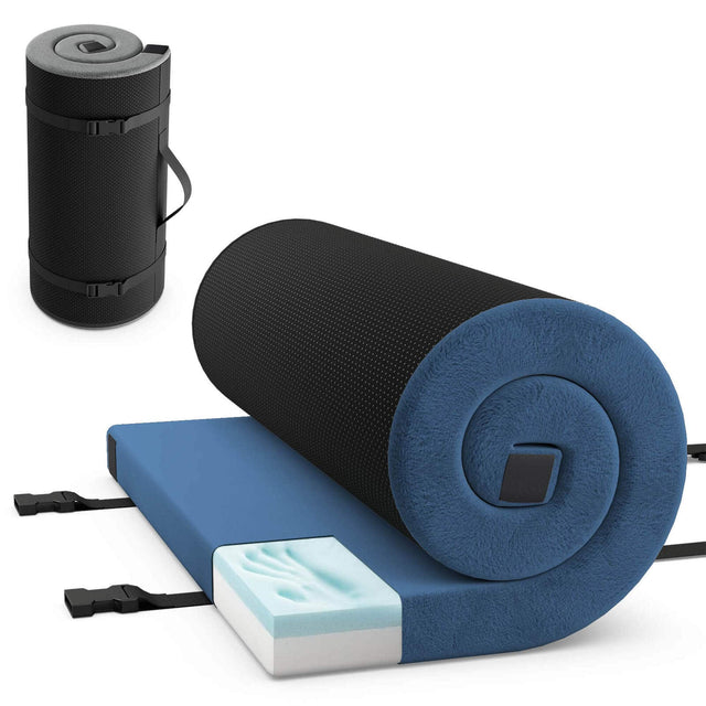 Front. Costway - Costway Memory Foam Camping Mattress with Anti-slip Bottom Travel Bag for Outdoor Sleeping Blue - Blue.