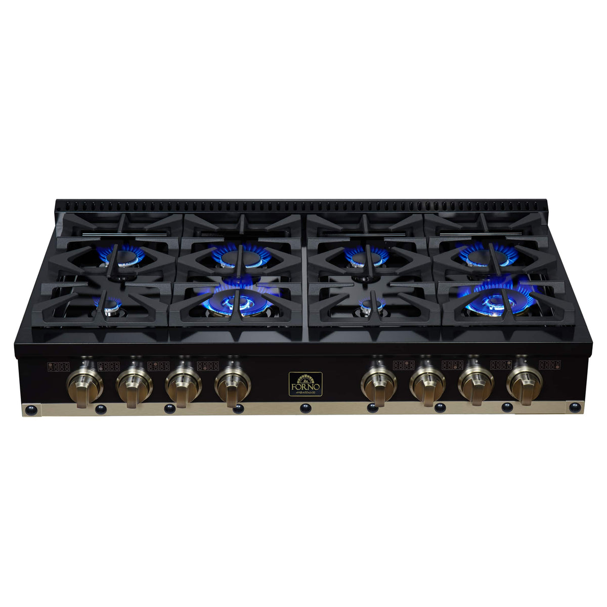 Forno Appliances - 48 in. Wide 8 Burner Valente Built-In Gas Cooktop - Black - Black