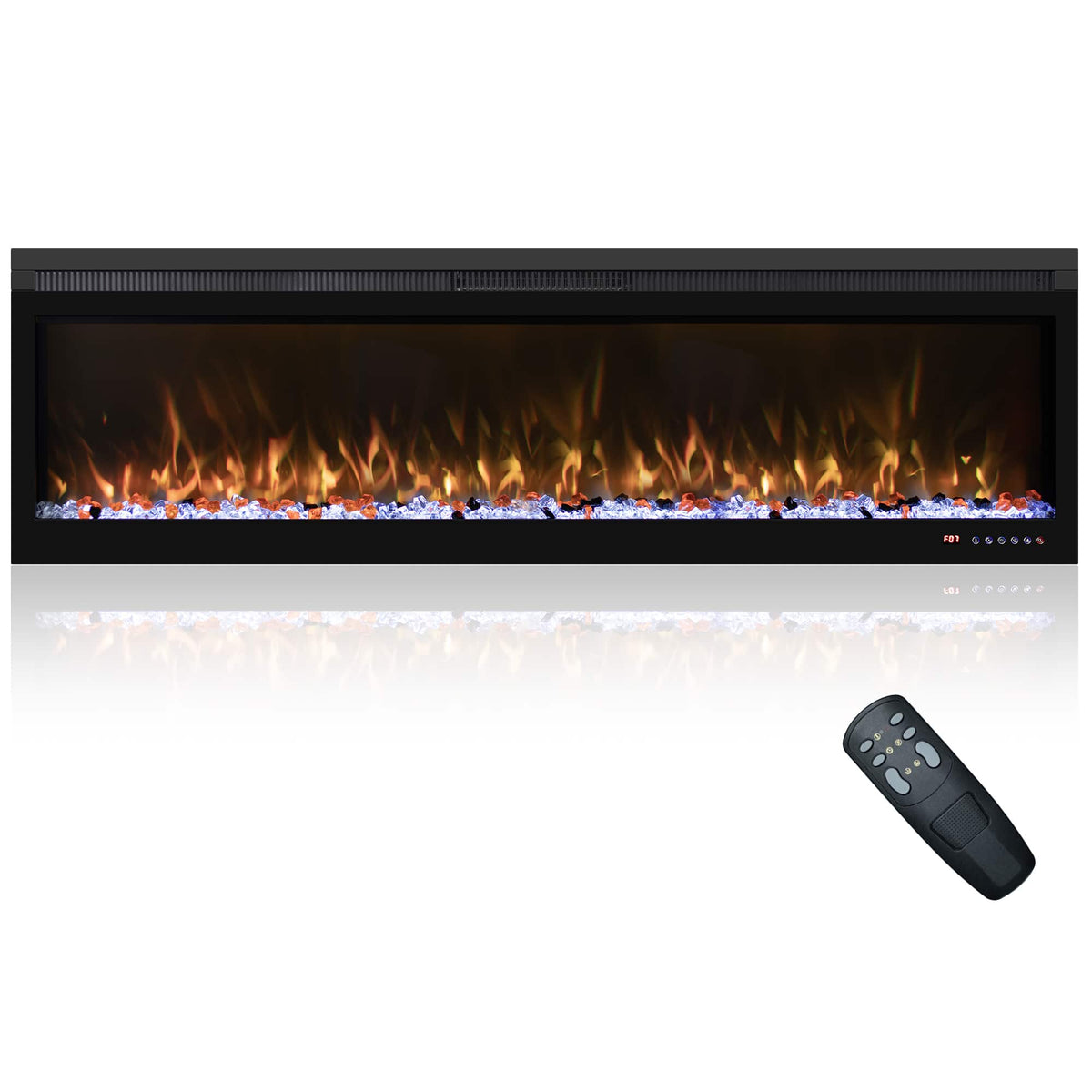 Mondawe - 72" Linear Recessed-in Electric Fireplace with Remote Control, Adjustable Heat & Timer - Black