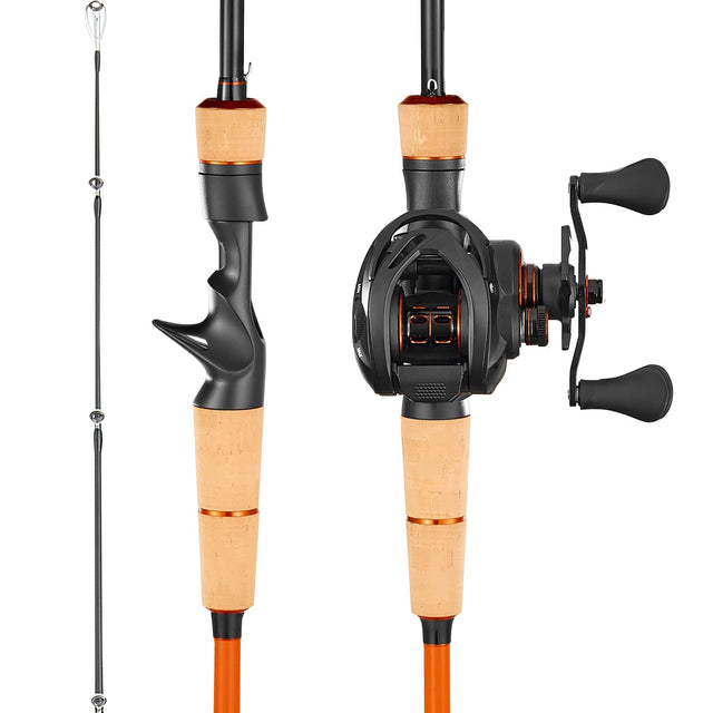 Front. VEVOR - Rod and Fishing Reel Combo, IM7 Carbon Fiber Baitcasting Rod and Reel Combo, Bass Fishing Pole with 6+1 BB System - Black.