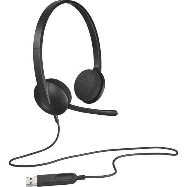 Front. Logitech - Logitech H340 USB Computer Headset with Microphone - Black.