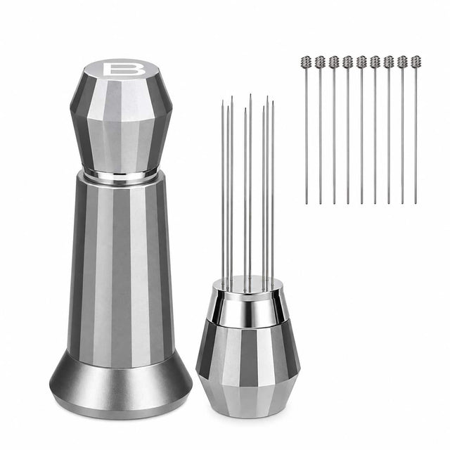 Front. Casabrews - WDT Espresso Distribution Tool with Stainless Steel Stand, 8 Precision Needles and Replacement Needles for Portafilter - Silver.