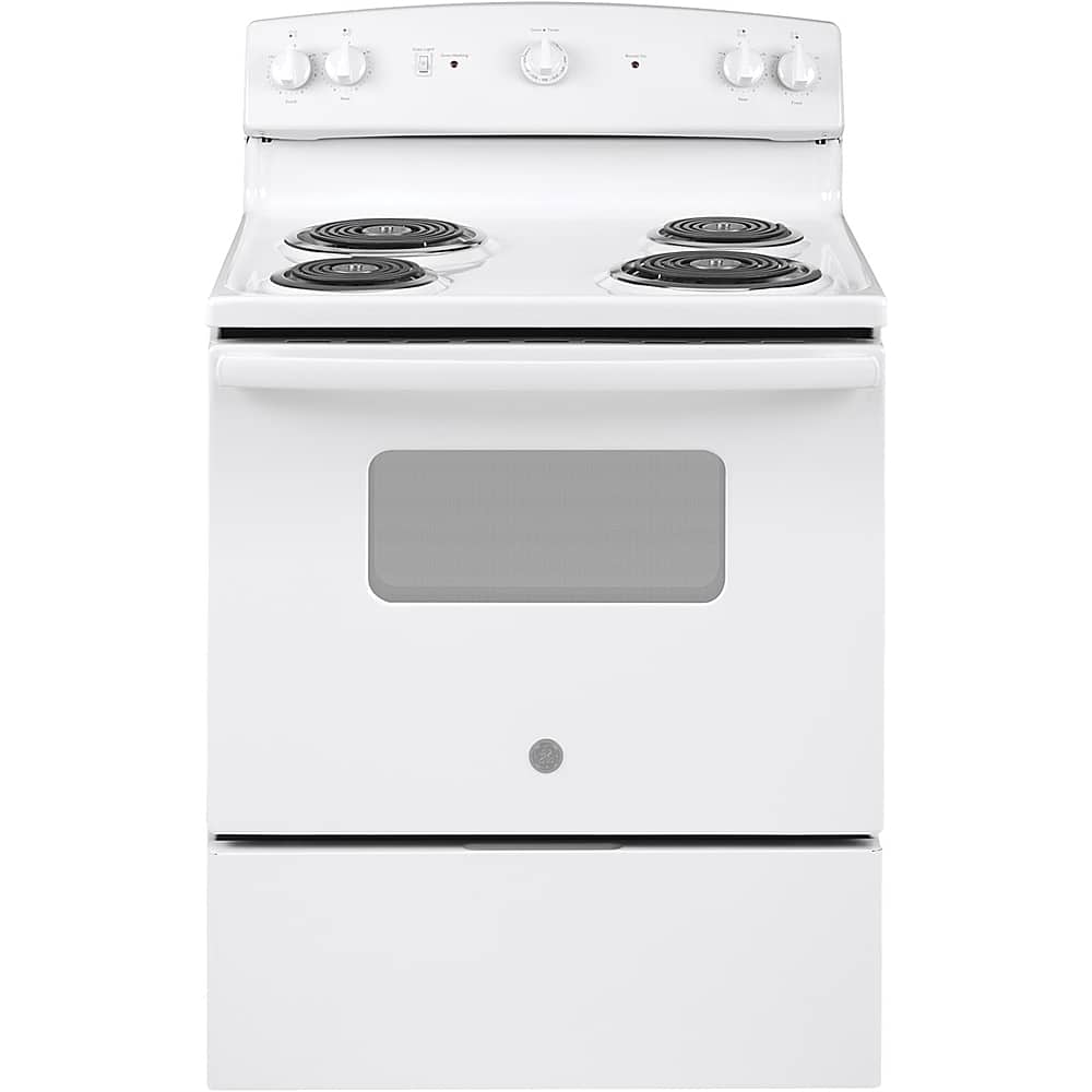 GE - 30 in. Wide 4 Elements 5.0 Cu. Ft. Freestanding Electric Range with Porcelain-Enamel Cooktop Surface - White