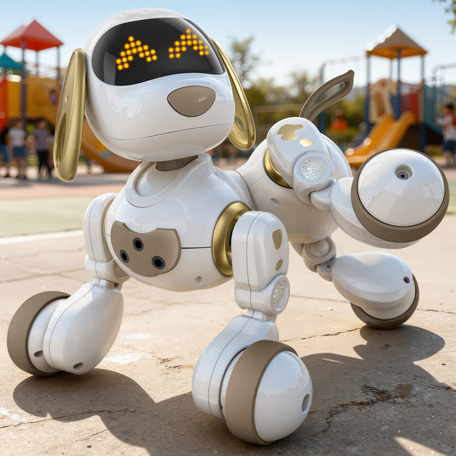 Front. Ruko - 18011 Smart Robot Dog Toy for Kids, Interactive Puppy with Remote & Gesture Control,Gifts for boys and girls - White & Gold.