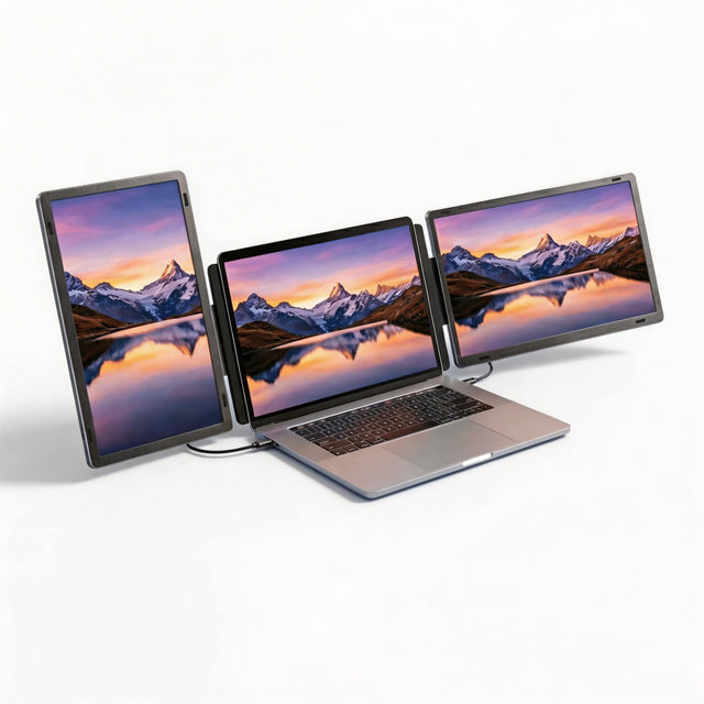 Front. INVZI - MagHub Dual 16" Laptop Screen Extender - Triple Screen Portable Monitor with Dual 1200P IPS Displays, USB-C & Mini HDMI.
