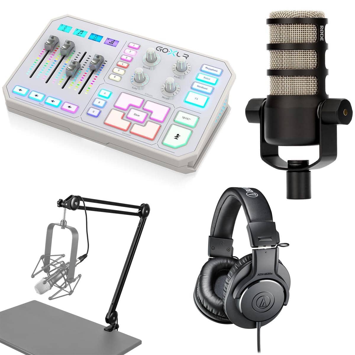 TC Helicon - TC Electronic Helicon GoXLR USB Streaming Mixer, White Bundle with Microphone, Headphones, 10' XLR Cable