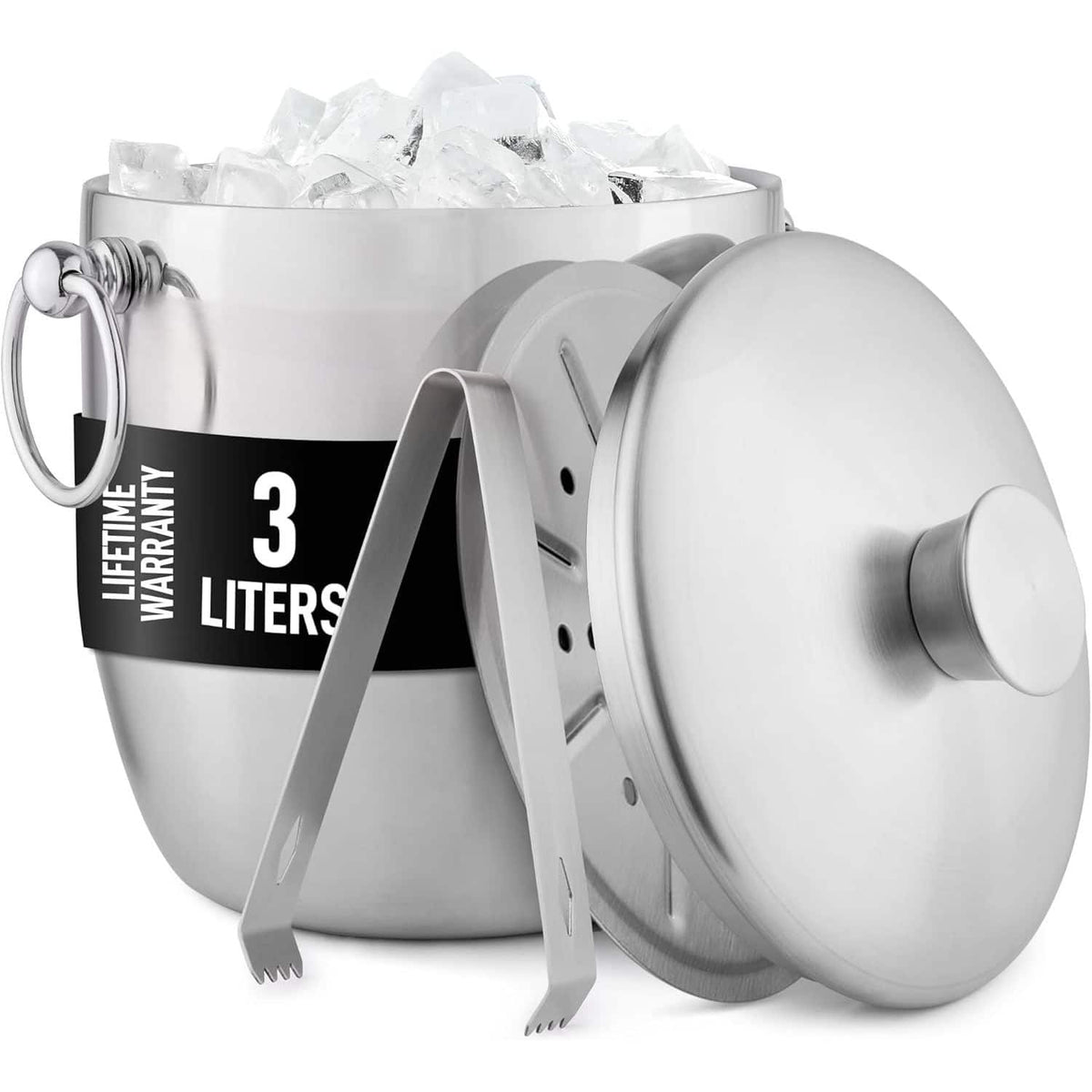 Zulay Kitchen - Premium Stainless Steel Double-wall Insulated Ice Bucket Kit - Silver