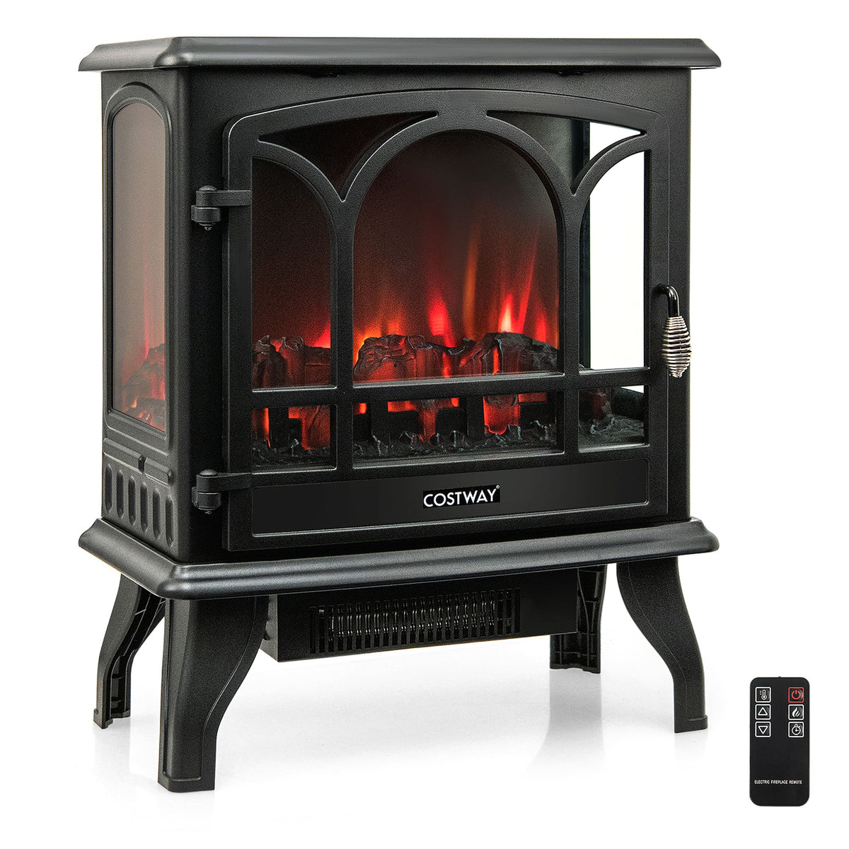 Costway - 23" Freestanding Electric Fireplace Heater Stove W/ Realistic Flame Effect 1400W - Black