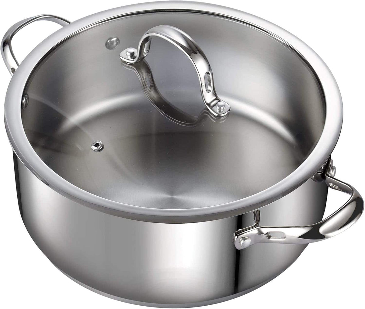 Cooks Standard - Classic 7qt S/S Large Dutch Oven Casserole W/Glass Lid, for Soup, Stew, Chili & Pasta, Compatible with All Stovetops - Stainless Steel