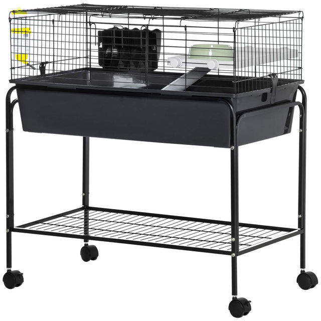 Front. Pawhut - Small Animal Cage Removable from Stand, Pet Habitat with Shelf & Wheels, 33" x 18.5" x 35".