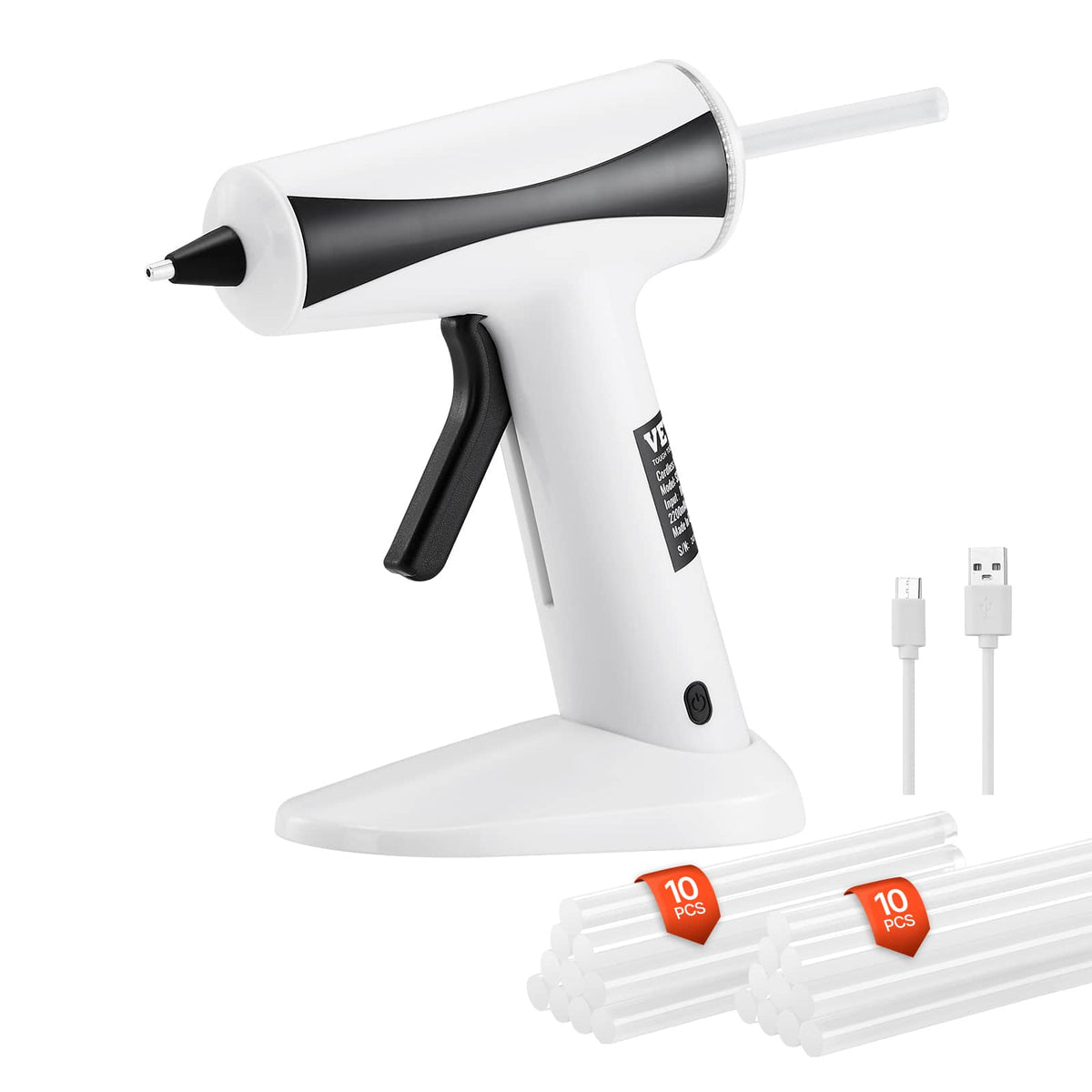 VEVOR - Hot Glue Gun, Rechargeable Cordless Glue Gun, Mini Wireless Hot Glue Gun Kit with 2200mAh Battery, 20 Pcs Glue Sticks - White