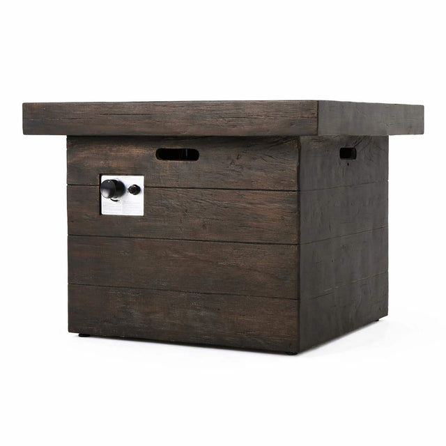 Front. RYHNUYNE - 32" Square MGO Fire Pit – 40,000 BTU Wood-Burning Outdoor Fireplace in Brown Finish for Patio, Backyard, Garden - Brown.