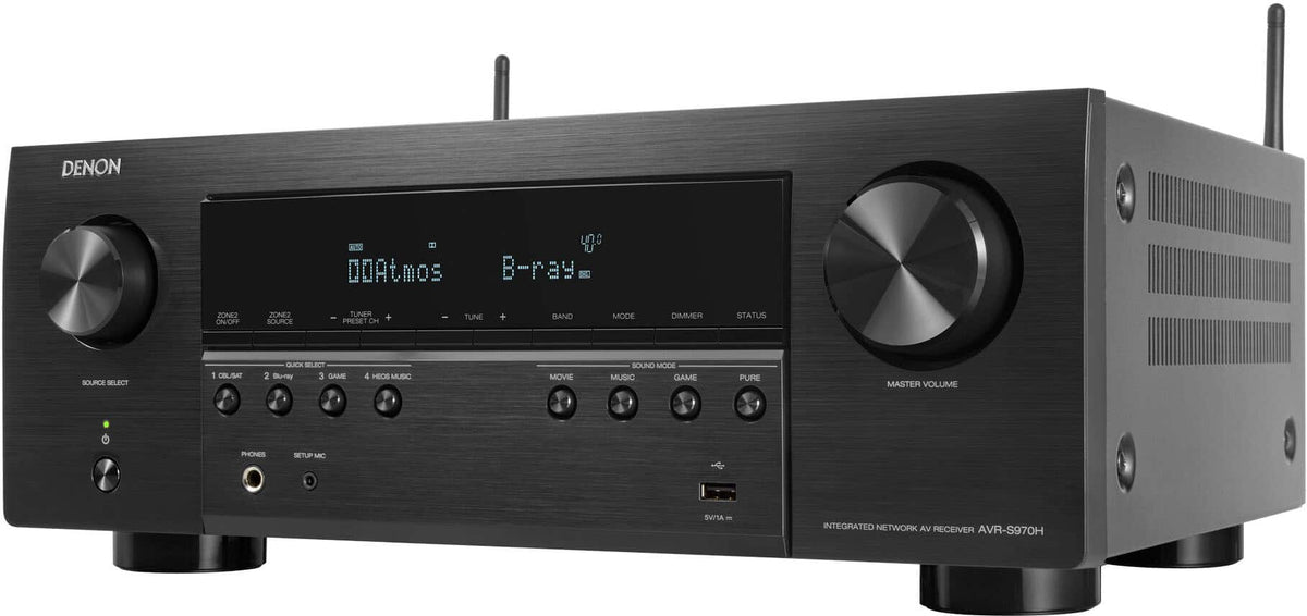 Denon - AVR-S970H 90W 7.2-Ch. Bluetooth Capable HDR Compatible with HEOS and Dolby Atmos 8K Ultra HD AV Home Theater Receiver - Black
