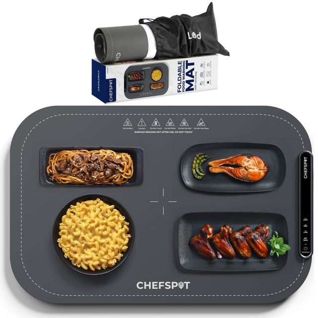 CHEFSPOT - FOLDABLE FOOD WARMING MAT - SURFACE REMAINS HOT AFTER USE - DO NOT TOUCH CHEFSPOT - CHEFSPOT T