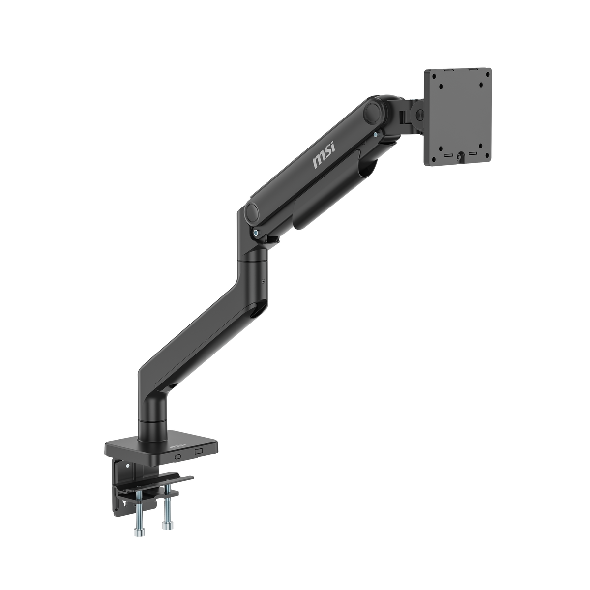 MSI - MT201 Single Monitor Arm – Heavy Duty Adjustable Spring Desk Mount, VESA Compatible, 17–49in, 44 lbs, Clamp & Grommet - Matte Black