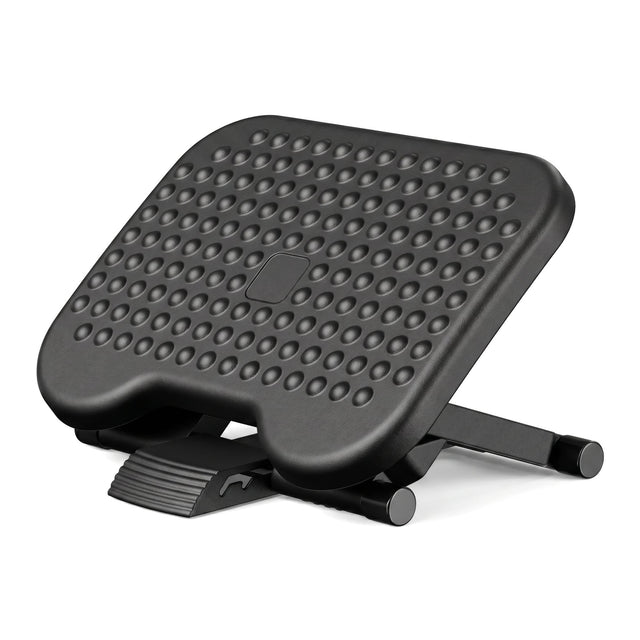 Front. HUANUO - Massage Foot Rest Under Desk, Adjustable Foot Stool Featuring 3 Height Levels & 30 Degree Tilt for Home Office - Black.