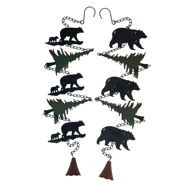 Front. Things2Die4 - Set of 2 Rain Chains with Bears and Trees, 52-Inch, Decorative Downspout - Green.