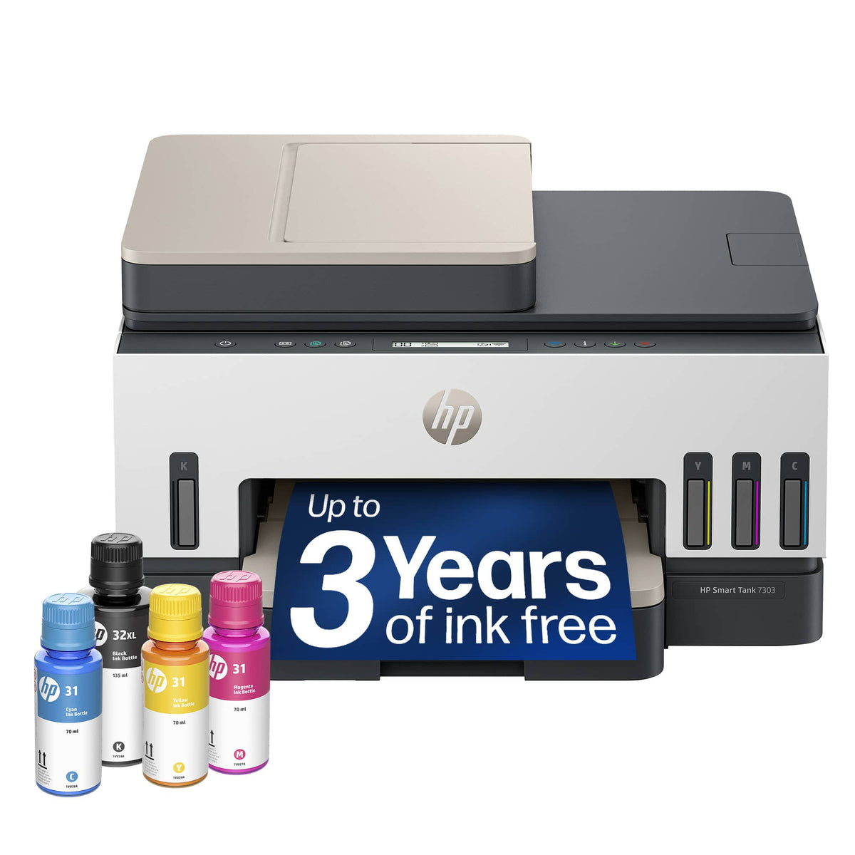 HP - Smart Tank 7303 Wireless All-in-One AI-Enabled Cartridge-Free Supertank Inkjet Printer with 3 Years of Ink Included¹ - White