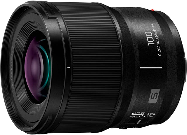 Front. Panasonic - LUMIX Full Frame Camera Lens, S 100mm F2.8 MACRO - Black.