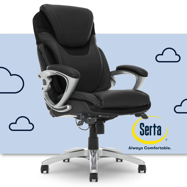 Front. Serta - Executive Office Chair with Serta Air Lumbar Support Padded Arms Reclining Leather Computer Chair for Home Office - Black.