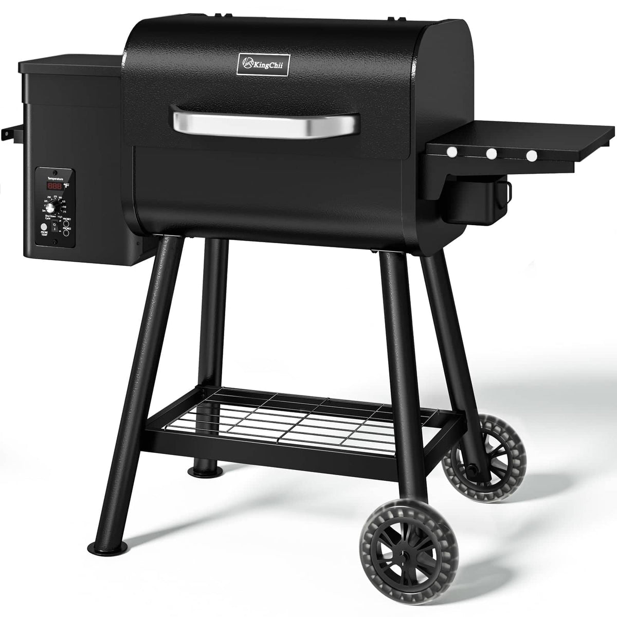 KingChii - 456 Sq. In. Pellet Grill and Smoker with Side Shelf and PID Temperature Control for Outdoor Cooking