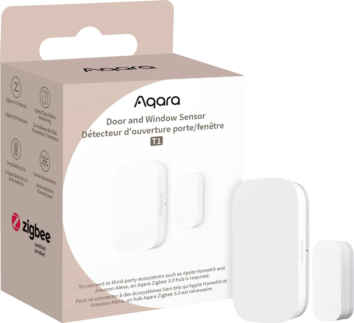 Aqara - T1 Door and Window Sensor- Requires Hub product, Supports Apple HomeKit, Alexa, Google, SmartThings - White